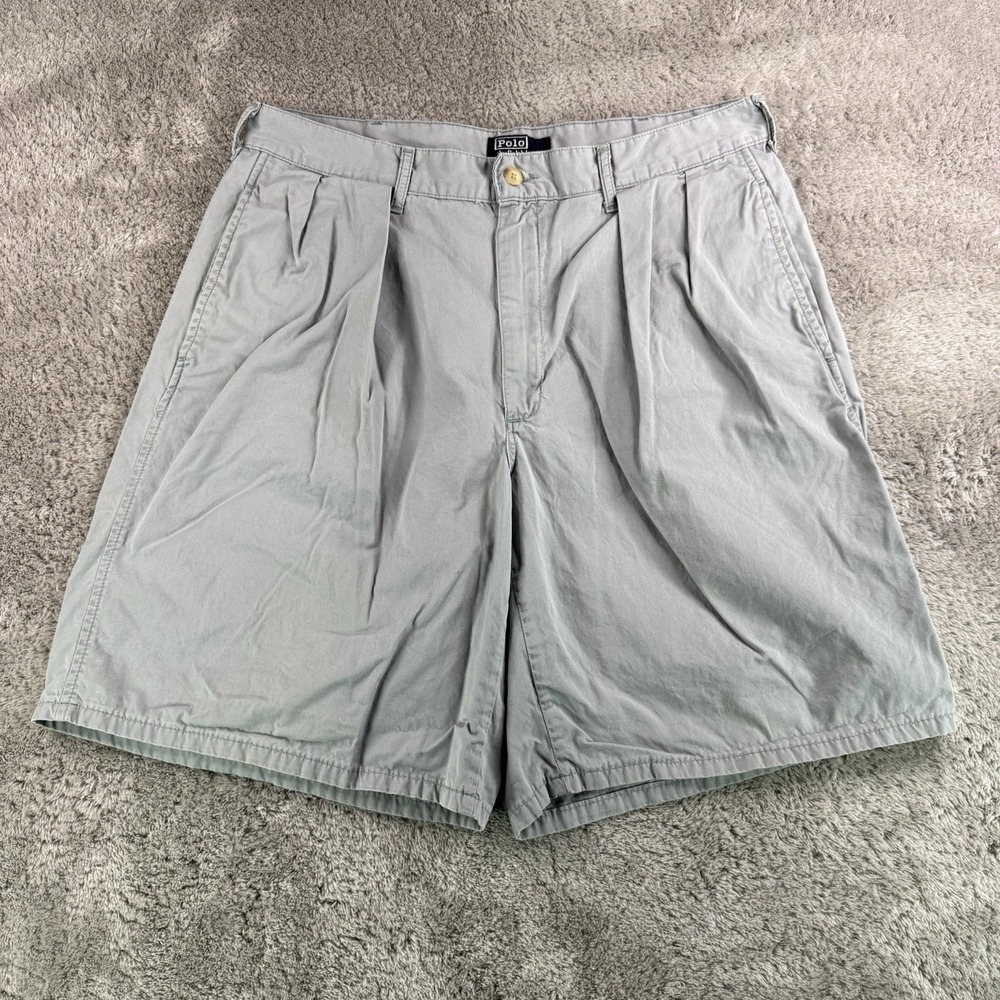 Polo Ralph Lauren Vintage 90s Shorts Mens 32 Gray Cotton Chino USA Made 9 Inseam